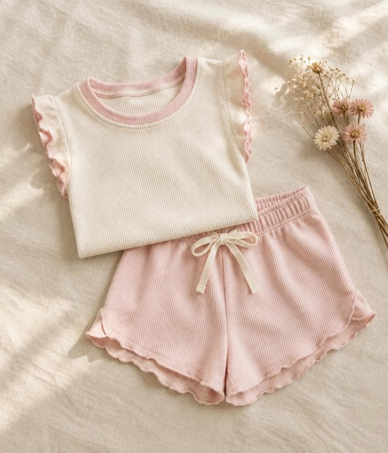 Folded ivory top and blush shorts co-ord set