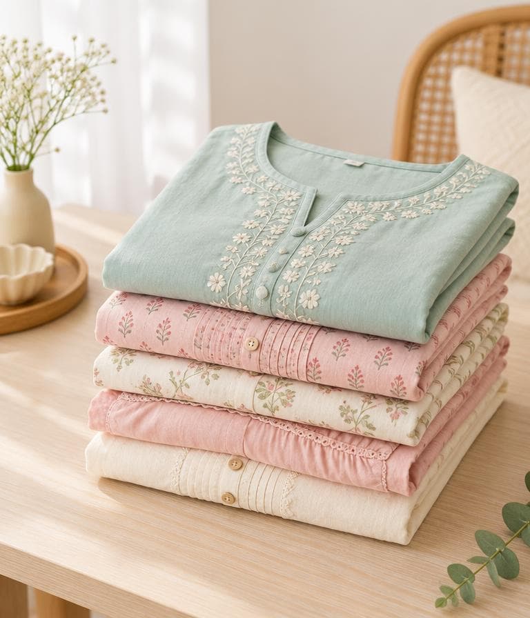 Stack of folded cotton kurtis