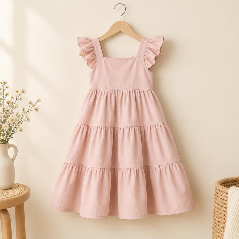 Blush pink tiered cotton dress